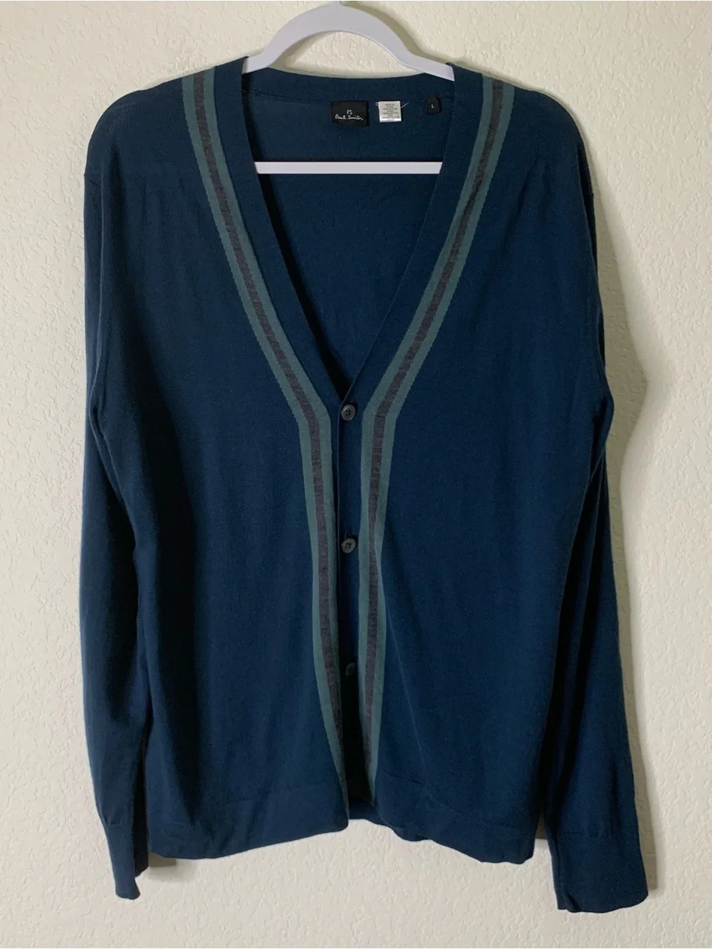 Paul Smith Mens blue 100% merino wool button front cardigan L